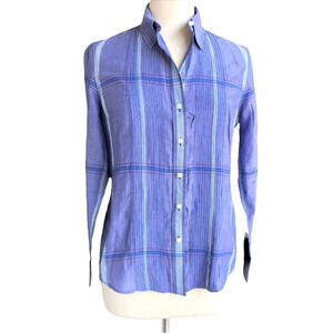 PAPERWHITE Women’s Size 10 Blue Plaids Button Front Long Sleeve Cotton Shirt
